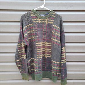 WOODS & GRAY GREEN YELLOW SWEATER MENS MEDIUM M